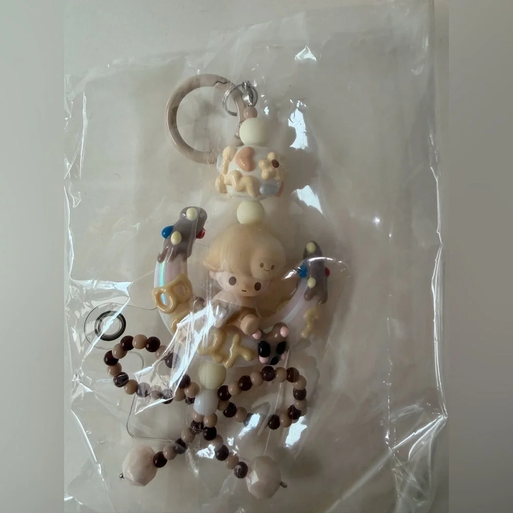 Cute Neutral Phone Charm Keychain White Cream Brown